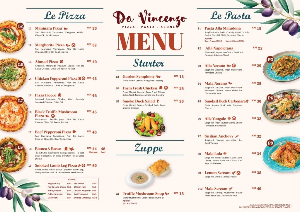 DA VINCENZO ENTERPRISE MENU OP 01